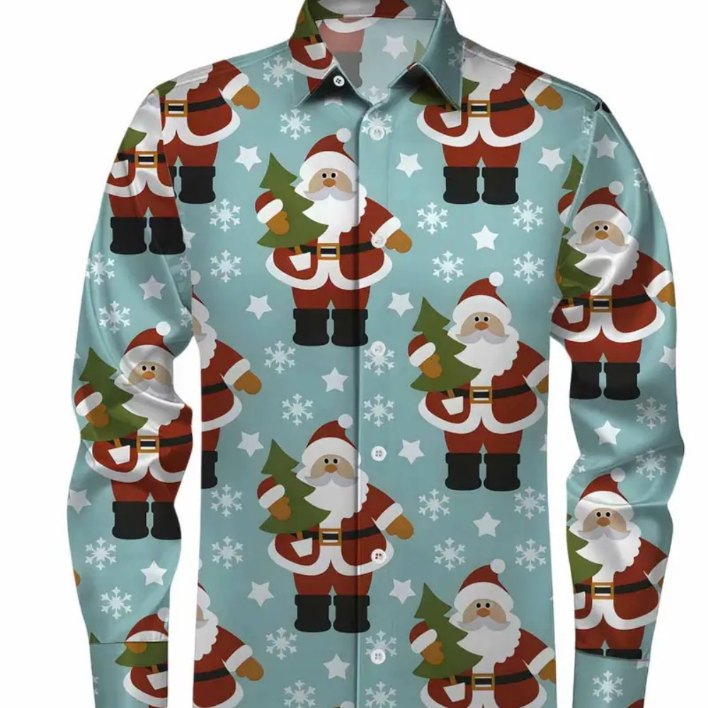 Winter Clothing Gift Ideas - Herren-Hemd mit langen Ärmeln, weihnachtlich bedruckt,