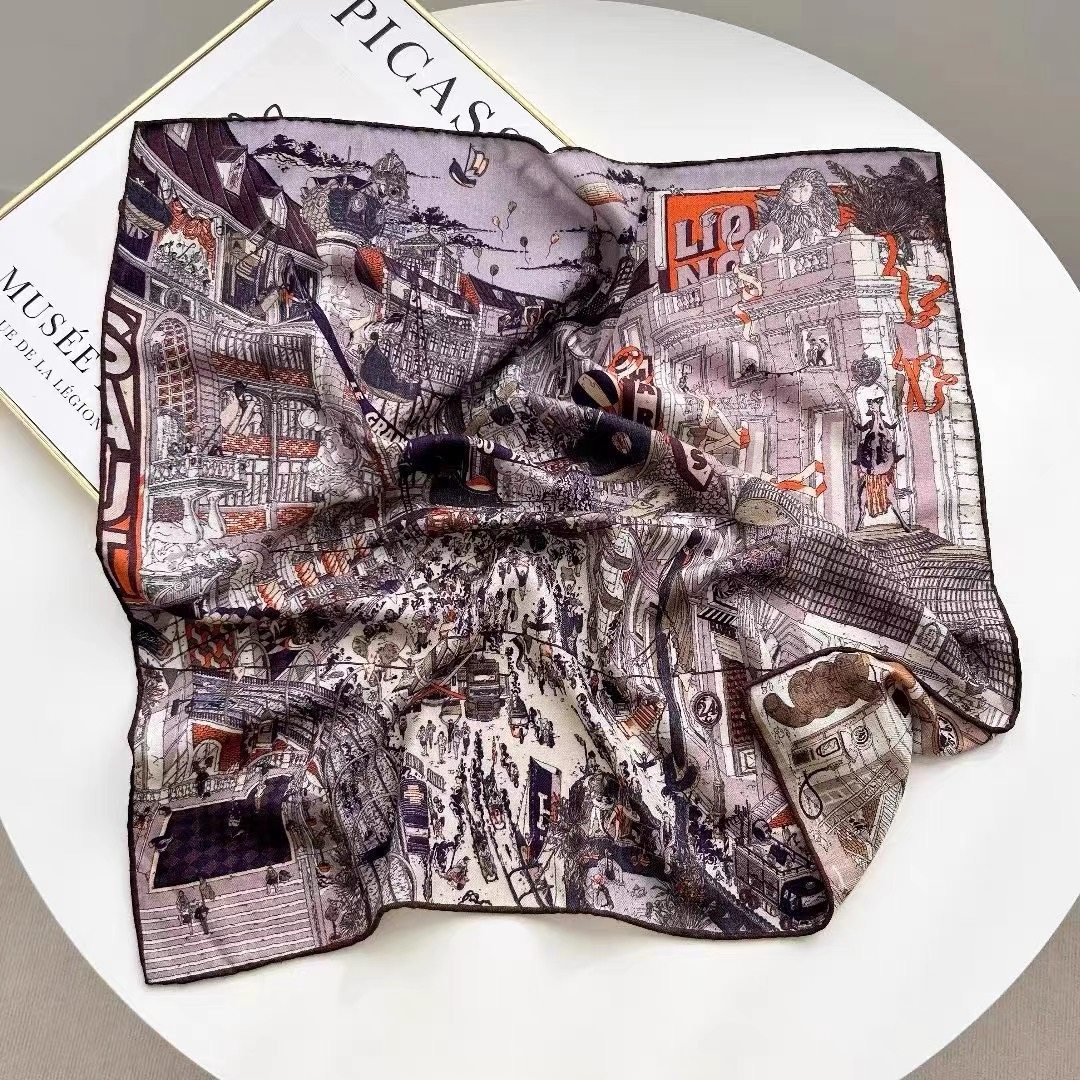 Winter Clothing Hong Kong - Zweiseitig Bedruckter Designer-Schal Luxuriöse Winter-Quadrat-Bandanas Handgerollte